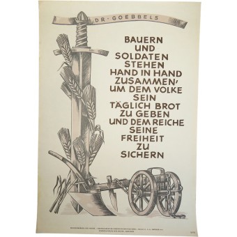 NSDAP poster: Peasants and soldiers stand hand-to-hand. Espenlaub militaria