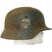 SS Double Decal casque en acier m35, Q66, champ de bataille trouvé en Kurland