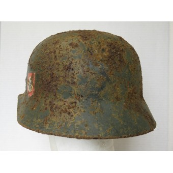 Стальной шлем СС m35 2 декальный Q66,в копаном состоянии. Курляндия. Espenlaub militaria