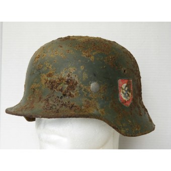 SS Double Decal casque en acier m35, Q66, champ de bataille trouvé en Kurland. Espenlaub militaria
