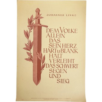 Semanal NSDAP lemas cartel - Sólo las personas que mantienen su corazón duro y dio a luz son premiados con la espada de la bendición y la victoria. Espenlaub militaria
