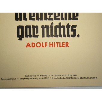 NSDAP:s veckospråk, affisch med A.Hitlers talesätt.. Espenlaub militaria