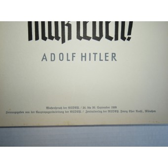 Diciendo semanal del NSDAP, cartel - Lo efímero, pero Alemania tiene que vivir! Adolf Hitler.. Espenlaub militaria