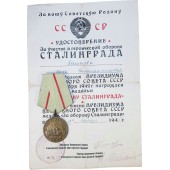 The medal "For the defense of Stalingrad" with certificate