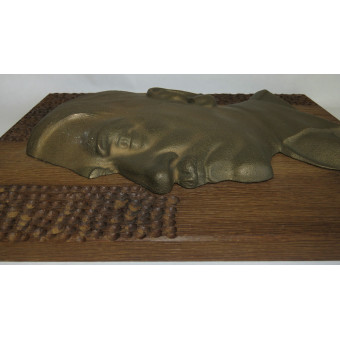 Bronze cast bas-relief of Adolf Hitler on an oak panel