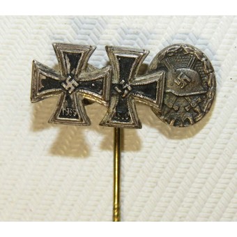 Croce di Ferro di prima classe 1939, e seconda classe, Silver Class ferita distintivo in miniatura. Espenlaub militaria