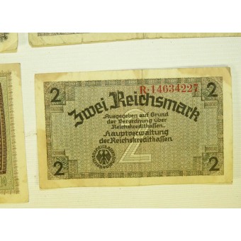 Sedelsamling av papperssedlar - 3:e rikets ockuperade östra områden 50, 20, 5, 2 Reichsmark. Espenlaub militaria