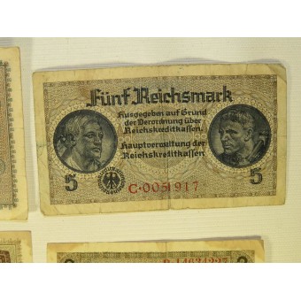 Ensemble de billets en papier - 3e Reich territoires occupés de lEst 50, 20, 5, 2 Reichsmark. Espenlaub militaria