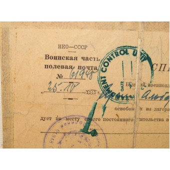 Sovjetiskt certifikat till den tyska soldaten - POW. Espenlaub militaria