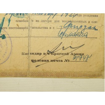 Certificat soviétique au prisonnier de guerre allemand soldat,. Espenlaub militaria