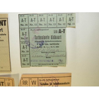 WW2 de época, tarjetas de alimentos y la demanda de tabaco / cupones emitidos en Estonia ocupada. Espenlaub militaria