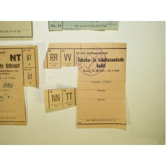 Andra världskriget, kort/kuponger för efterfrågan på livsmedel och tobak som utfärdades i det ockuperade Estland.. Espenlaub militaria