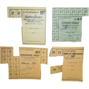 WW2 -ajanjakso, ruoka- ja tupakan kysyntäkortit/ kupongit, jotka on annettu miehitetyssä Virossa. Espenlaub militaria