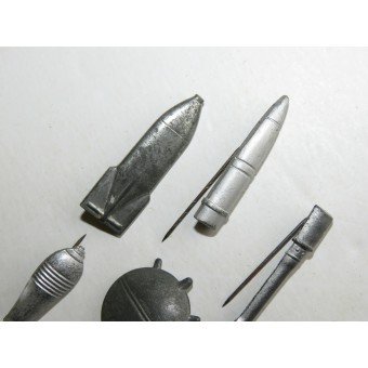 German WHW donation pins. Series - Ammunition. 7 pieces. Espenlaub militaria