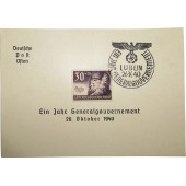 Carte postale premier jour Deutsche Post Osten ein Jahr Generalgouvernement 26 Oktober 1940. Lublin