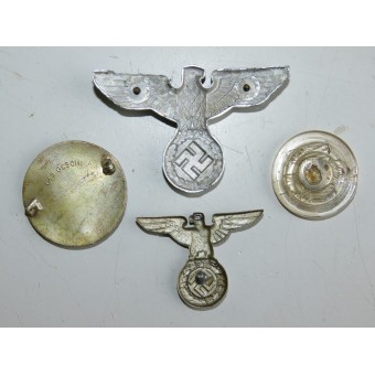 Set of 4 3rd Reich badges: Railway eagle, early SS/SA eagle, DRK Helferin. Espenlaub militaria