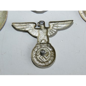 Set of 4 3rd Reich badges: Railway eagle, early SS/SA eagle, DRK Helferin. Espenlaub militaria