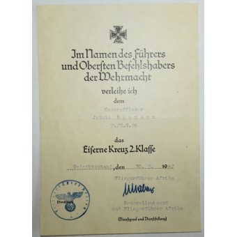 Oberfeldwebel Julius Baumann, Urkunden und Auszeichnungen - Geschwader Horst Wessel. Espenlaub militaria