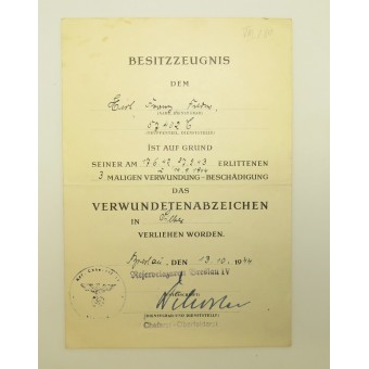 Serie di attestati di riconoscimento per un tenente di fanteria della Wehrmacht. Krim, Wolchow, Kurland. Raro. Espenlaub militaria