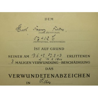 Conjunto de certificados de condecoración para un teniente de infantería de la Wehrmacht. Krim, Wolchow, Kurland. Raro. Espenlaub militaria