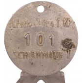 Flfsch.Oldbg.T.KP. Schirmmütze. Luftwaffen laskuvarjojääkäreiden koulu Oldenburgissa, inventaarilappu.