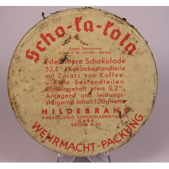 Scho-Ka-Kola. Saksalainen suklaa sotilaille 1941 tölkki, jossa on sisältö. Espenlaub militaria