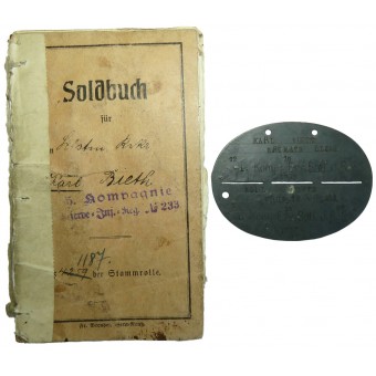 WO1 Alsatian German Soldiers paybook en ID tag, Karl Bieth. Espenlaub militaria