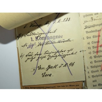 1. maailmansodan alsaasinsaksalaisen sotilaan palkkakirja ja tunniste, Karl Bieth. Espenlaub militaria