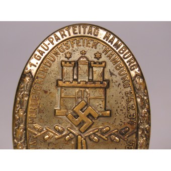 1st party conference in Hamburg 24.2.34 Founding ceremony of the NSDAP  meeting badge. Espenlaub militaria