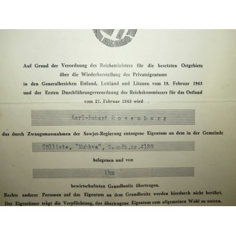 3. Reich Urkunde - Rückgabe von Eigentum. Espenlaub militaria