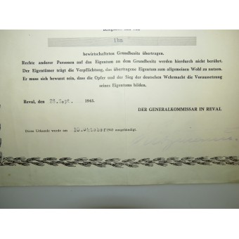 3:e rikets dokument Urkunde - återställande av egendom. Espenlaub militaria