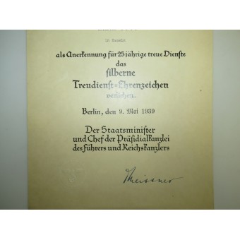 Eine Reihe von Verleihungsurkunden für einen Eisenbahnbeamten des Dritten Reiches. Espenlaub militaria
