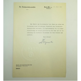 A set of award documents for a railway official of the Third Reich. Espenlaub militaria