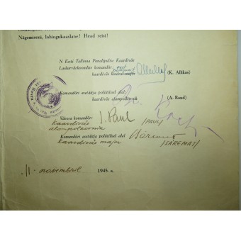 Urkunde des Estnischen Schützenkorps für den pensionierten Berufssoldaten Feldwebel Piir Arnold. Espenlaub militaria