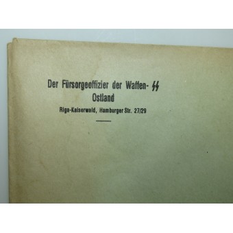 Waffen-SS:n hyvinvointipalvelun kirjekuori Itämaan miehitetyillä alueilla.. Espenlaub militaria