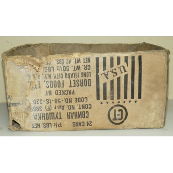 Boîte demballage pour le ragoût américain livré à lUnion soviétique dans le cadre du prêt-bail. Rare.. Espenlaub militaria