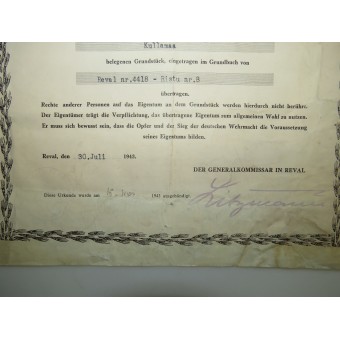 Urkunde - el certificado de devolución de la propiedad en los estados bálticos por el III Reich. Espenlaub militaria