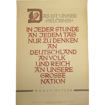 3. Reich NSDAP -propagandajuliste: Tämä on meidän lupauksemme. Adolf Hitler, 1942. Espenlaub militaria