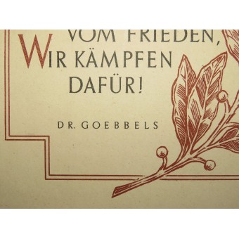Плакат пропагандистический: Мы не говорим о мире, мы боремся за него! Д-р Геббельс. Espenlaub militaria
