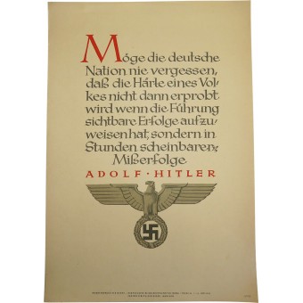 N.S.D.A.P-Plakat mit wöchentlichen Zitaten aus Reden der Führer des 3. Reiches, 1942. Espenlaub militaria