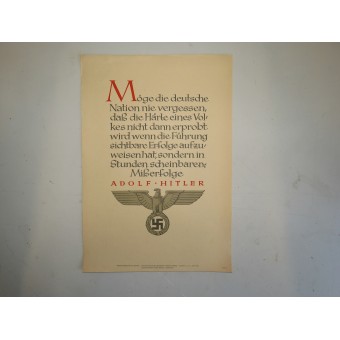 N.S.D.A.P -juliste viikoittaisilla lainauksilla kolmannen valtakunnan johtajien puheista, 1942. Espenlaub militaria
