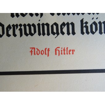 Пропагандистский плакат N.S.D.A.P с еженедельными цитатами великих людей Рейха- Фюрер. Espenlaub militaria
