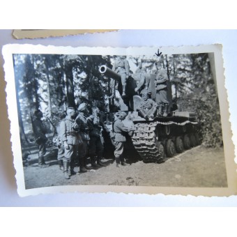 Set of 2 photos. Captured  Russian heavy tank KV-2. July, 1942.. Espenlaub militaria