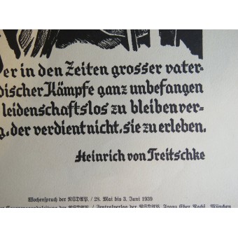 Affiche hebdomadaire NSDAP avec propagande citations-1939 mots dordre.. Espenlaub militaria
