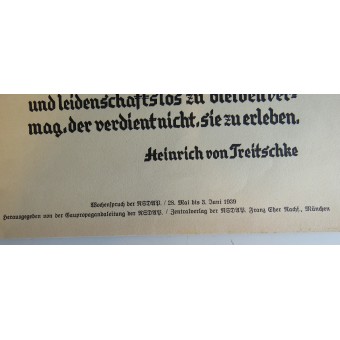 Affiche hebdomadaire NSDAP avec propagande citations-1939 mots dordre.. Espenlaub militaria