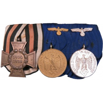 Wehrmacht Medal Bar. 4 and 12 y. Service medals and WW1 commemorative cross. Espenlaub militaria