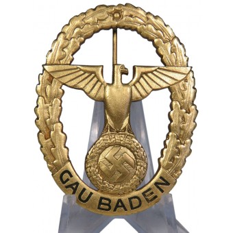 Early Gau Baden Honour Badge, Gold Grade Fr. Klett. Espenlaub militaria