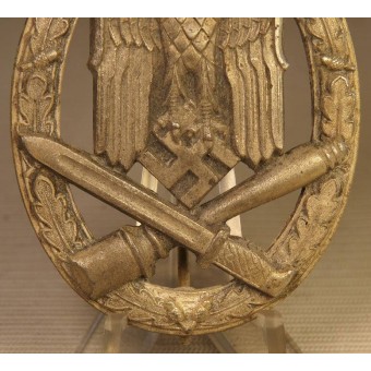 Armée allemande Wehrmacht Heer ou Waffen-SS insigne dassaut général - Allgemeine Sturmabzeichen. zinc Silvered. Espenlaub militaria