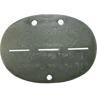 Etiqueta de identificación Luftwaffe Fl. H. KDTR. Crailsh. L. Sch.Komp 2 / XIII. Espenlaub militaria