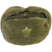 Cappello invernale sovietico russo M 40 Uschanka, indossato in combattimento, condizioni salate